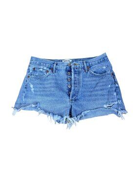 Agolde Denim Shorts Parker Cut Off Blue High Rise Button Fly (27)
